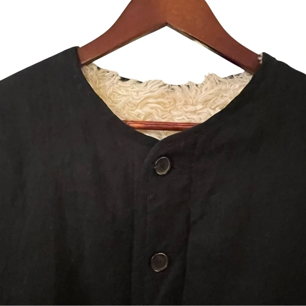 Caron Callahan Tommy Reversible Cropped Jacket Ivory Faux Fur Black Linen Wool M